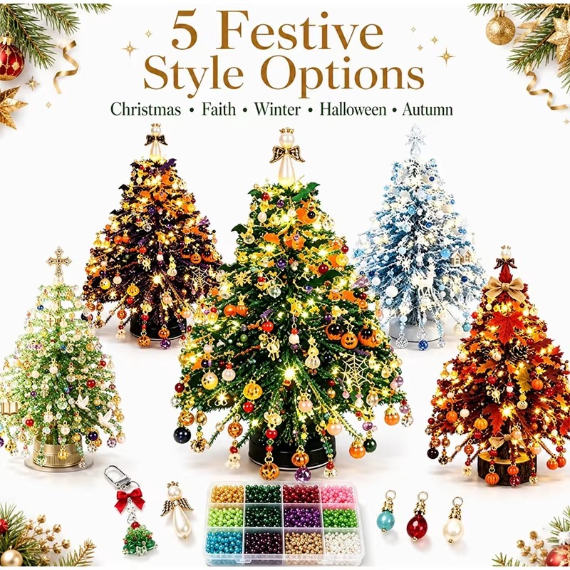 Home Decor Resin - Handmade Beaded Mini Tabletop Holiday Tree