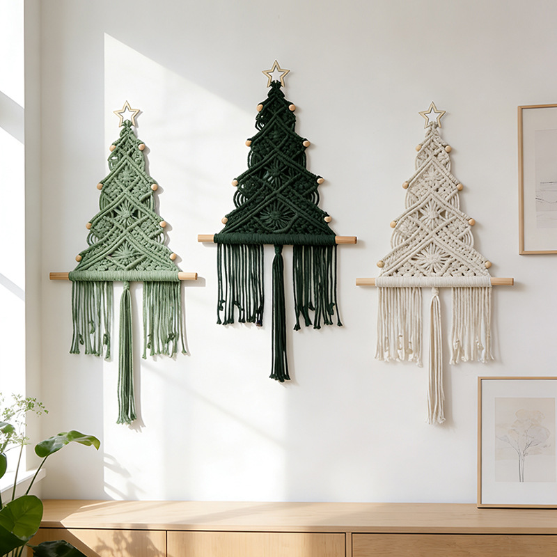 Macrame Wall Hanging - Macaron Hand Woven Christmas Tree Macrame