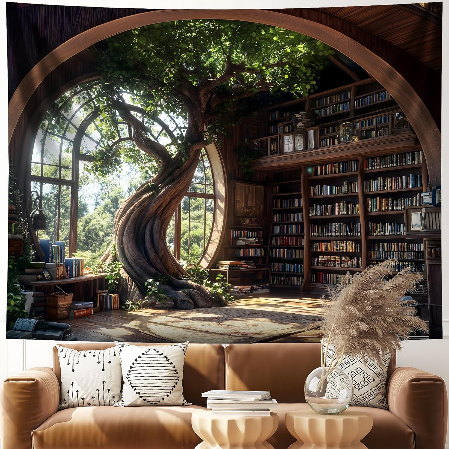 Home Decor Medieval - Magic School Bookshelf Tapestry Study Room