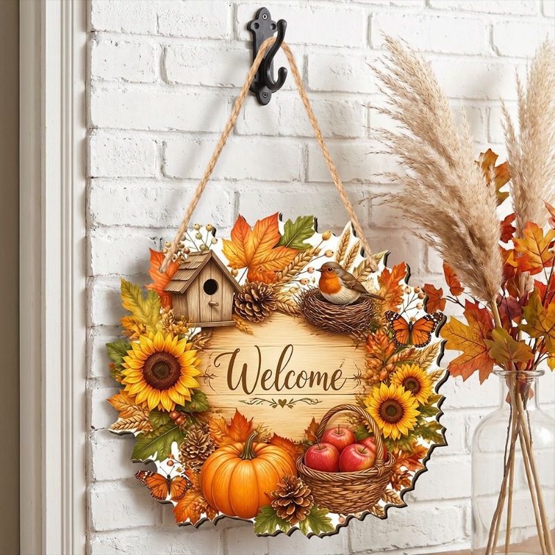 Home Decor Handicraft - Fall Welcome Door Sign Autumn Pumpkin