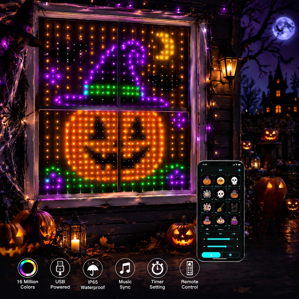 Home Decor App Free - Halloween LED Smart Curtain Lights Waterproof