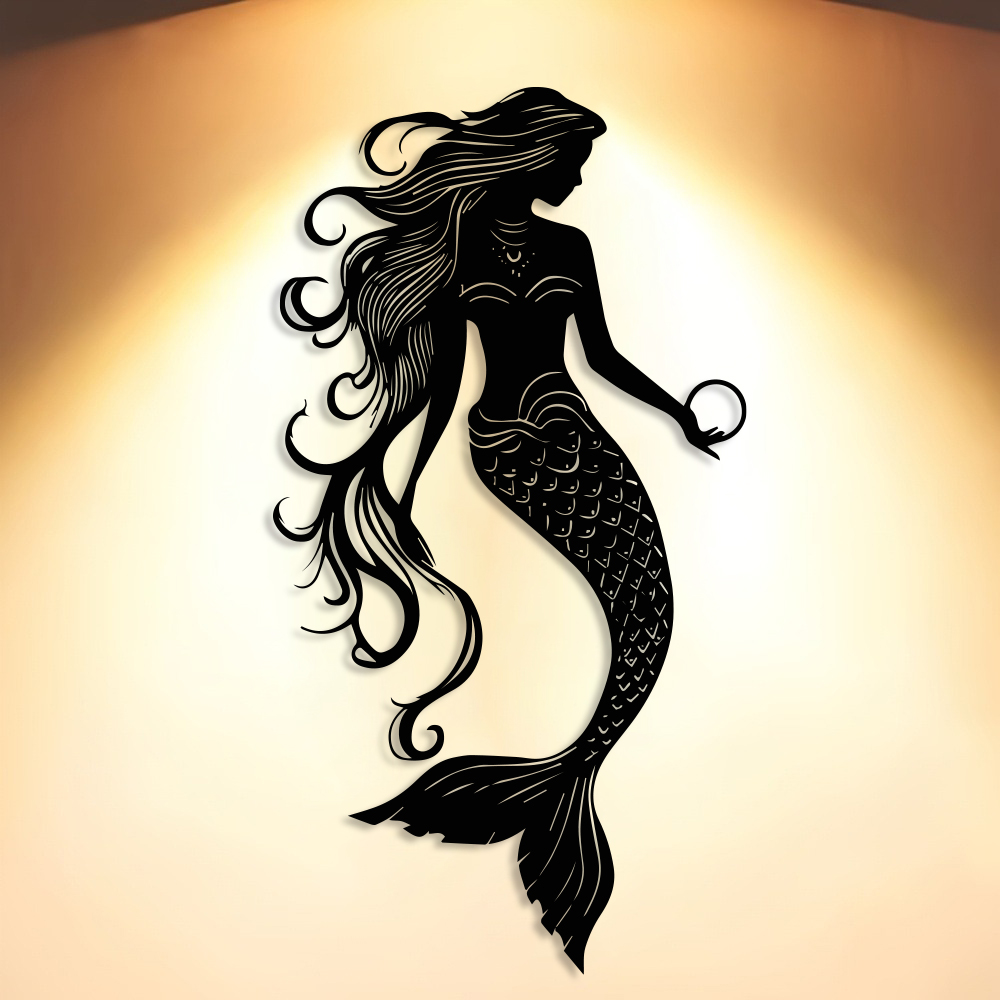 Elegant Mermaid Metal Wall Art - Home Decor Nautical ulasan dan harga