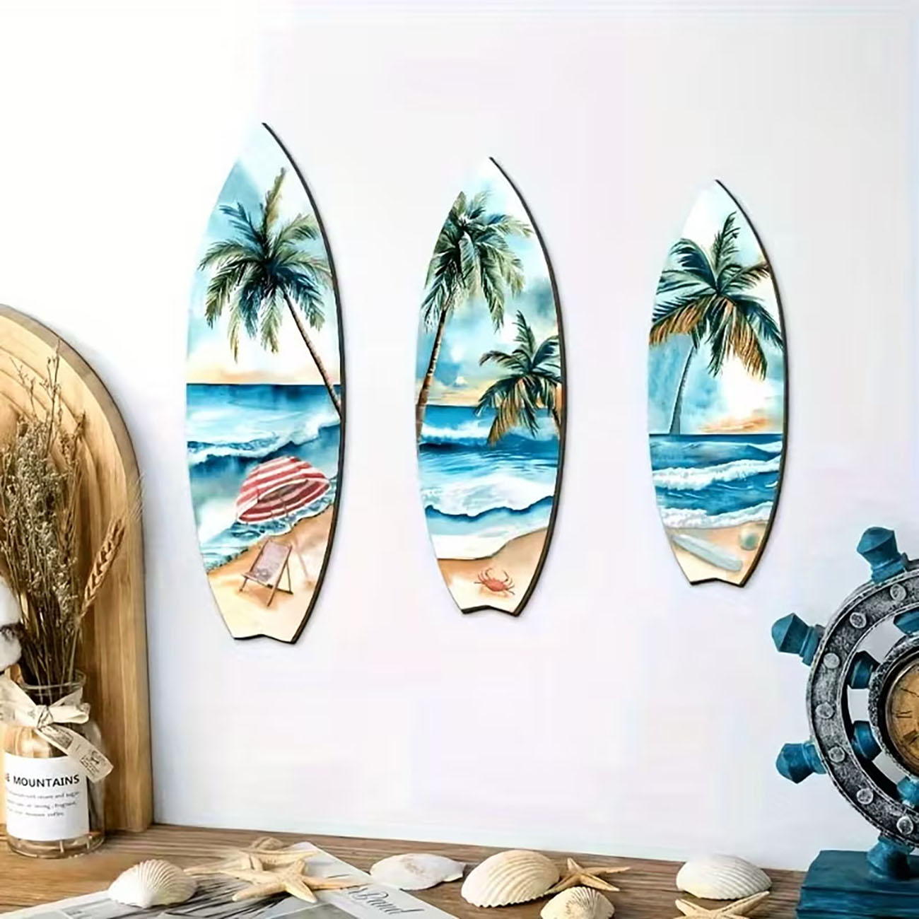 3pcs Ocean View Surfboard Wood - Home Decor Nautical ulasan dan harga