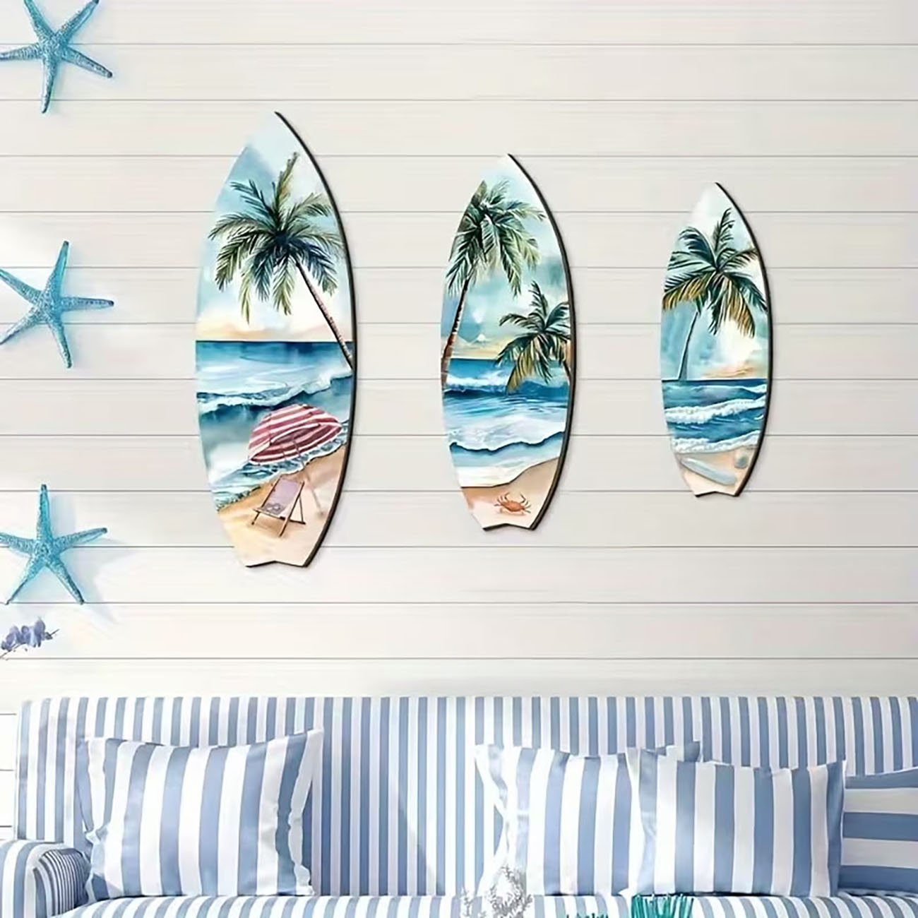 3pcs Ocean View Surfboard Wood - Home Decor Nautical ulasan dan harga