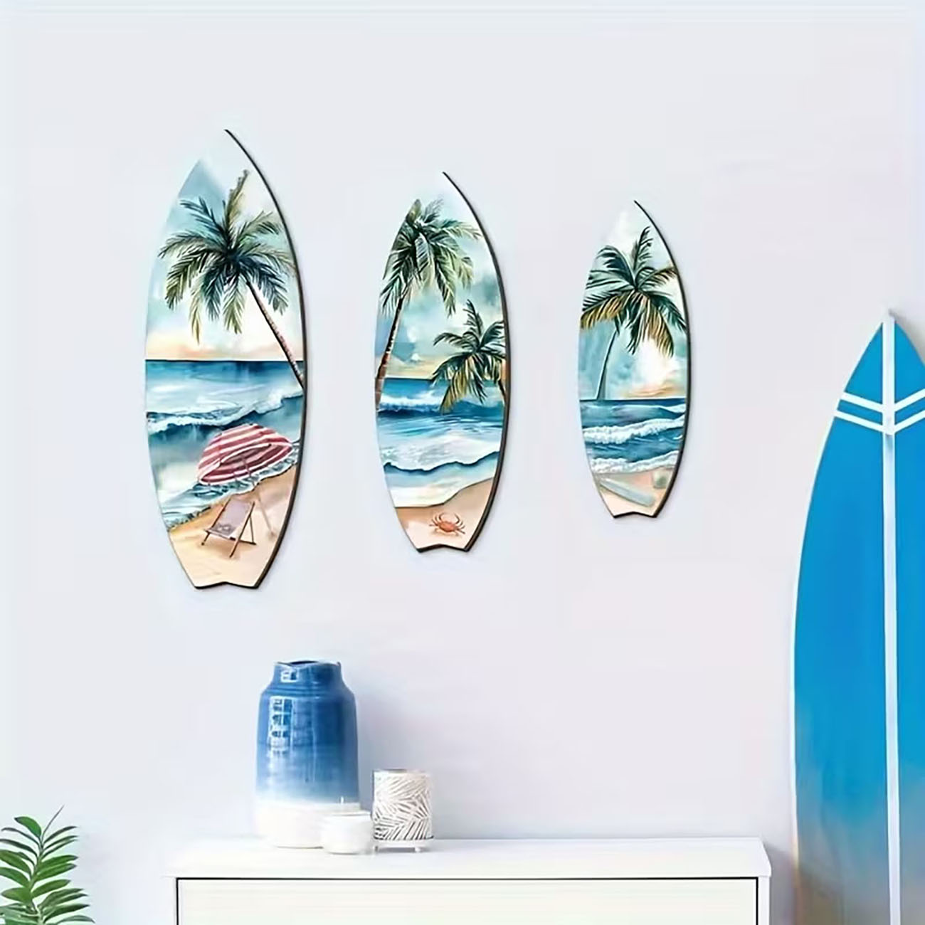 3pcs Ocean View Surfboard Wood - Home Decor Nautical ulasan dan harga