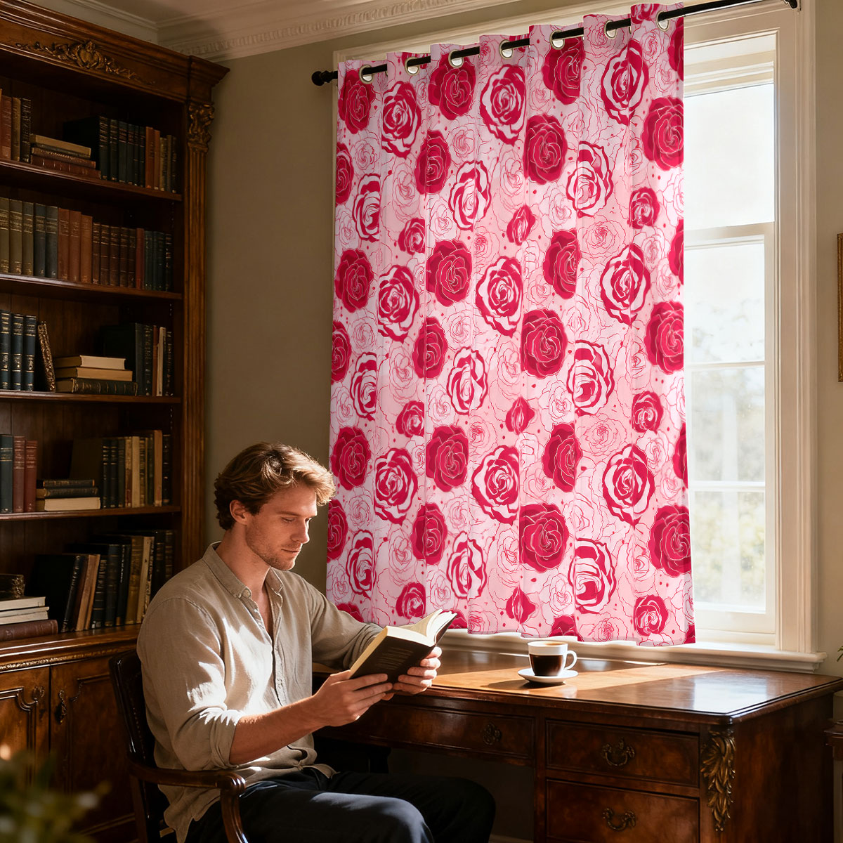 1pc Light Green Base Pink Rose - Home Decor Curtain ulasan dan harga