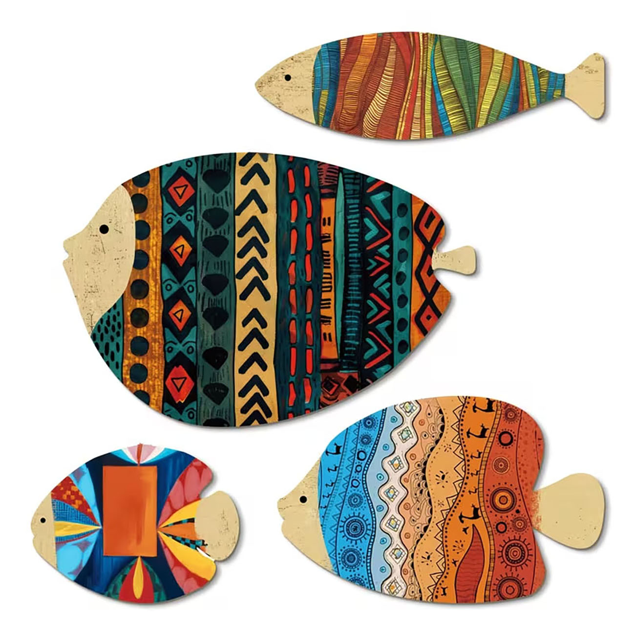4 Pcs Wooden Fish Wall Decor 2 - Home Decor Nautical ulasan dan harga
