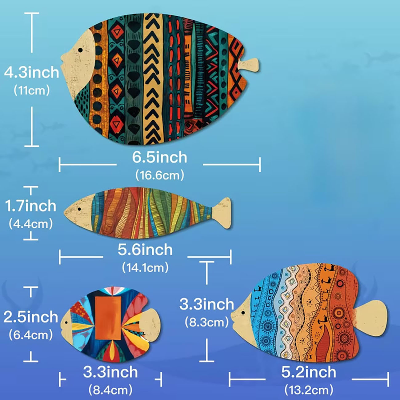 4 Pcs Wooden Fish Wall Decor 2 - Home Decor Nautical ulasan dan harga