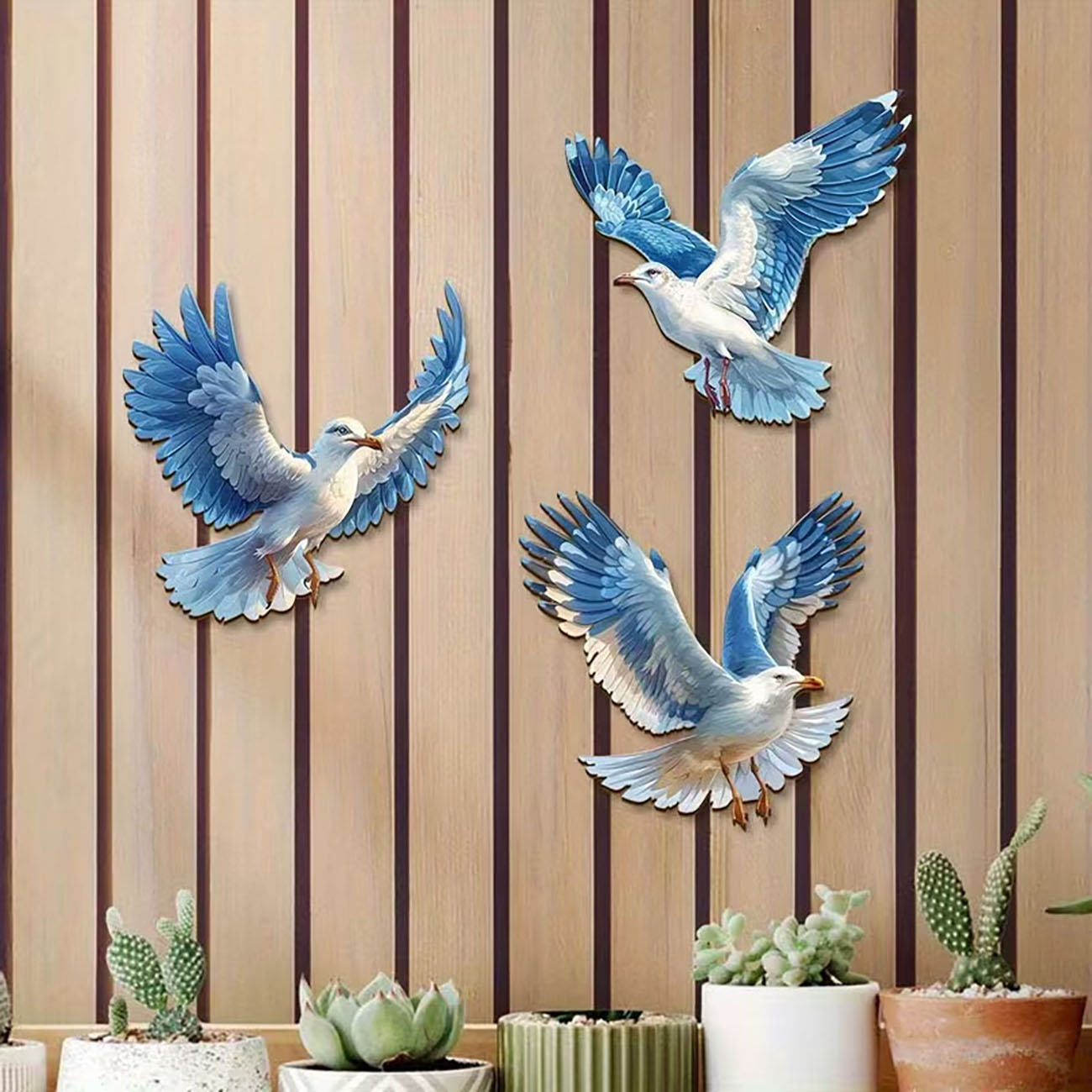 3 Pcs Wooden Seagull Wall Deco - Home Decor Nautical ulasan dan harga