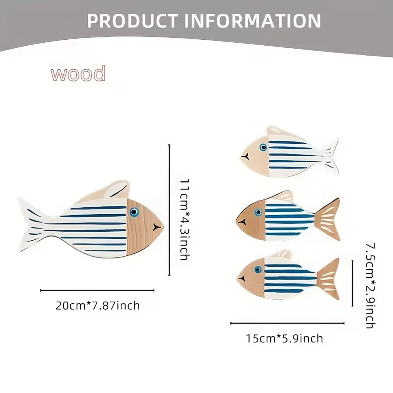 4 Pcs Wooden Striped Fish Wall - Home Decor Nautical ulasan dan harga