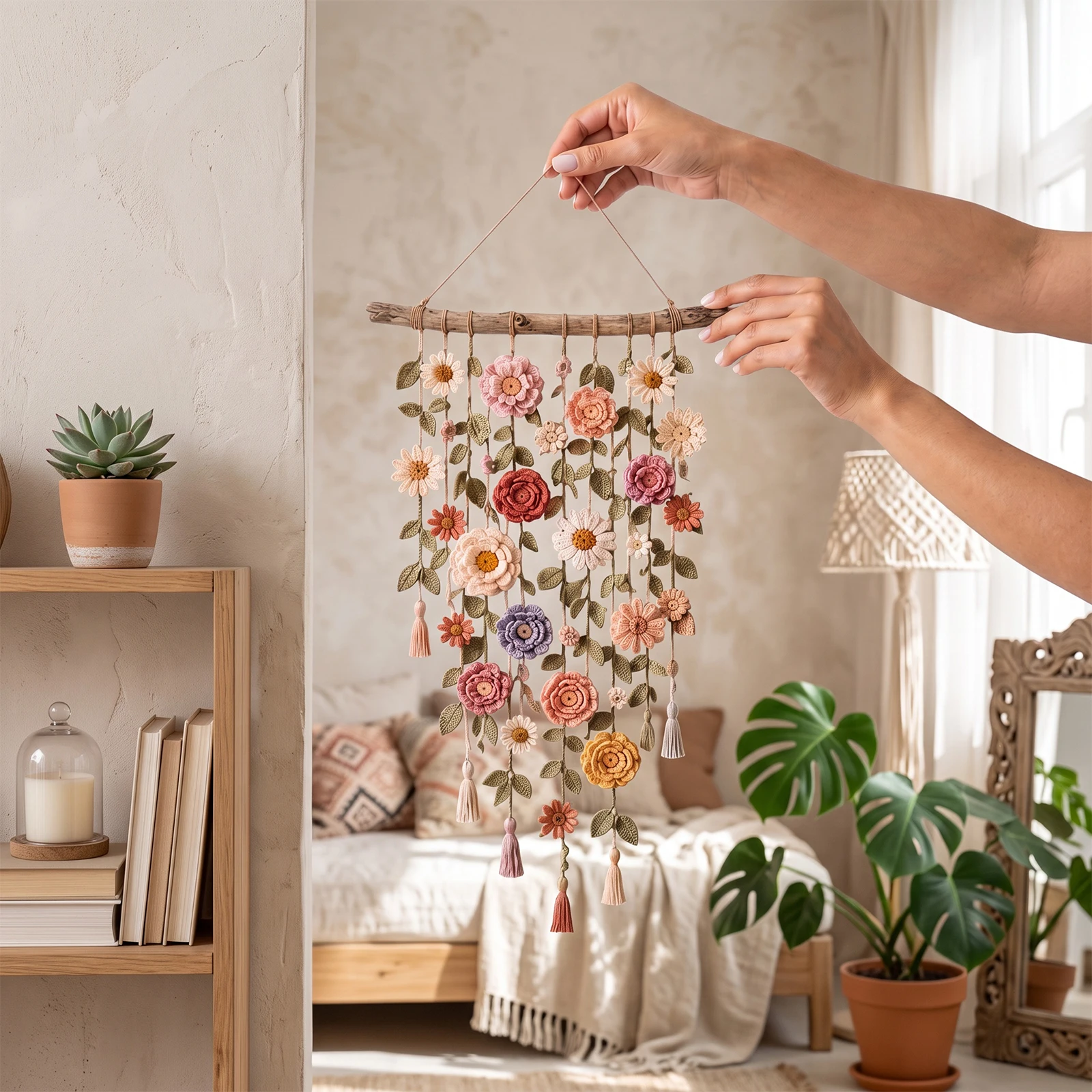 Floral Vine Decor Boho Crochet - Macrame Wall Hanging ulasan dan harga